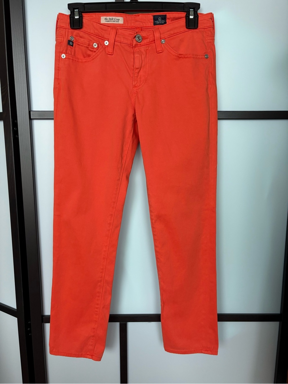 AG Adriano Goldschmied The Stilt Crop Cigarette Jeans Bright Orange Size 26 USA